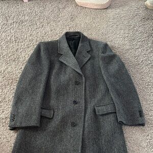 Classic Gray Herringbone Trench Coat